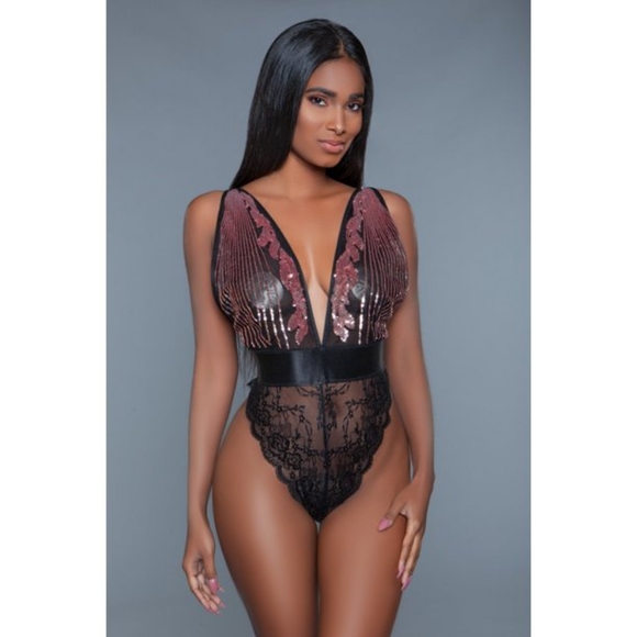 Other - Black Lace and Raspberry Bodysuit